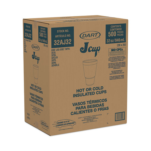 Image of Dart® Foam Drink Cups, 32 Oz, Tapered Bottom, White, 25/Bag, 20 Bags/Carton