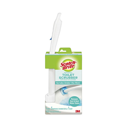 Image of Scotch-Brite® Toilet Scrubber Starter Kit, 1 Handle And 5 Scrubbers, White/Blue
