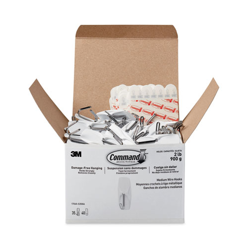 Command™ General Purpose Hooks, Metal, White, 2 lb Cap, 35 Hooks and 40 Strips/Pack