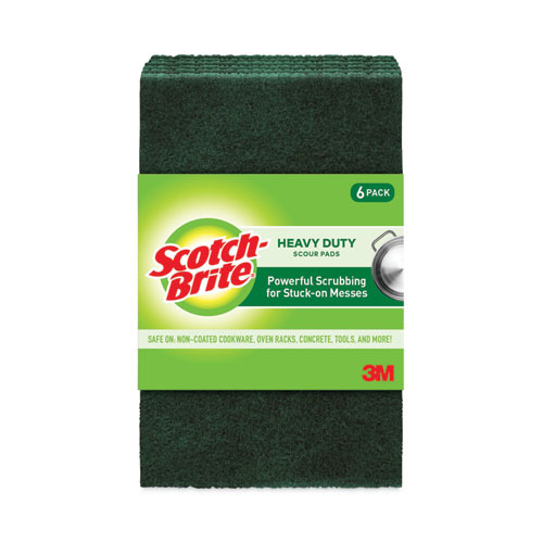 Image of Scotch-Brite® Heavy-Duty Scouring Pad, 3.8 X 6, Green, 5/Carton