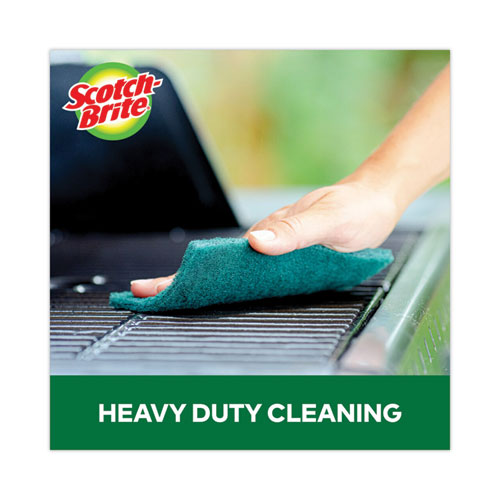 Image of Scotch-Brite® Heavy-Duty Scouring Pad, 3.8 X 6, Green, 5/Carton