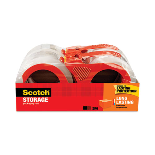 Packaging Tape Dispenser with Two Rolls of Tape, 3 Core, For Rolls Up to  2 x 60 yds, Red