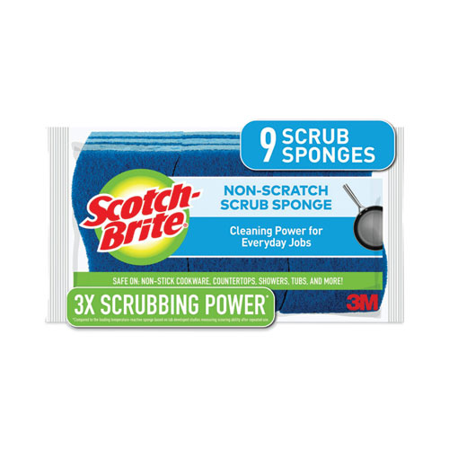 Non-Scratch Multi-Purpose Scrub Sponge, 4.4 x 2.6, 0.8" Thick, Blue, 9/Pack