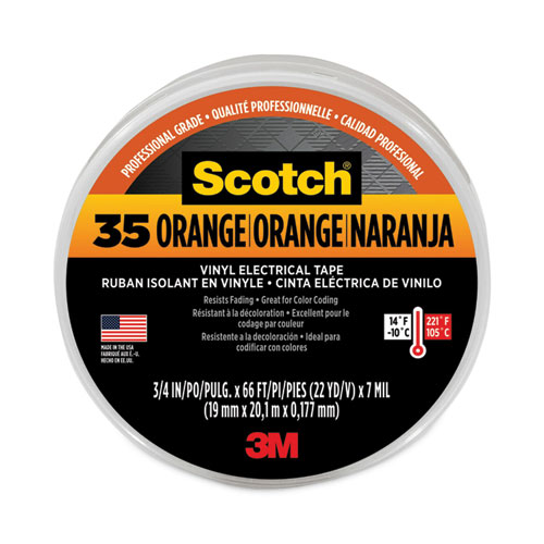 3M™ Scotch 35 Vinyl Electrical Color Coding Tape, 3" Core, 0.75" x 66 ft, Orange