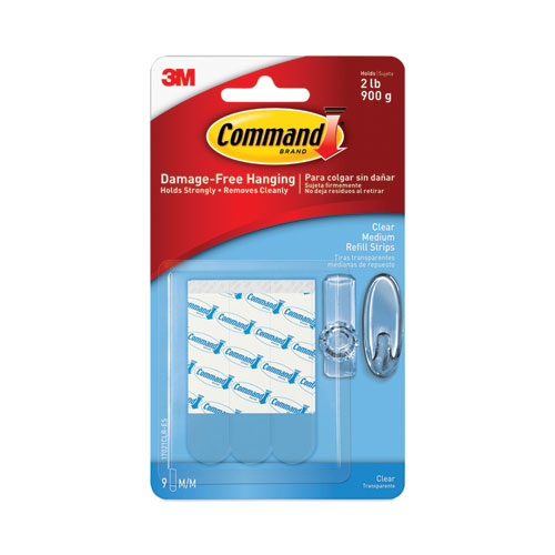 Command™ Refill Strips, Removable, Holds Up To 2 Lbs, 0.63 X 1.75, Clear, 9/Pack