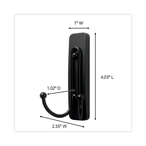 Image of Adhesive Mount Metal Hook, Large, Double Hook, Matte Black Finish, 4 lb Capacity, 1 Hook and 1 Strip/Pack