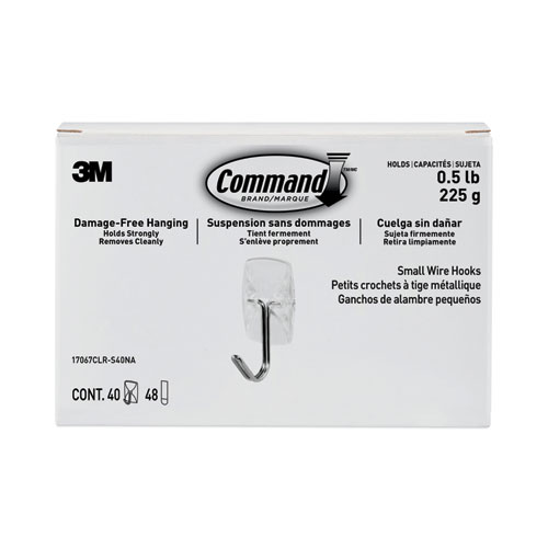 Command™ Clear Hooks and Strips, Plastic/Metal, Small, 40 Hooks and 48 Strips/Pack