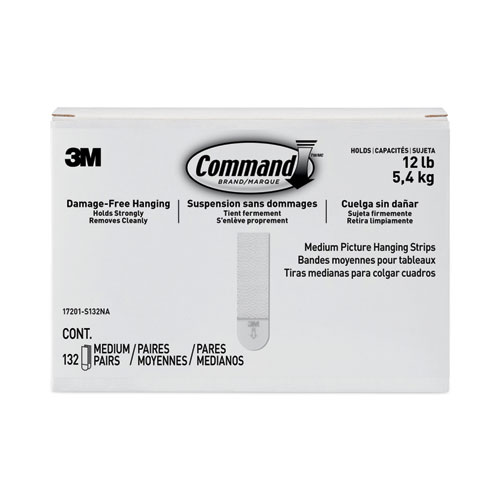 Command™ Picture Hanging Strips, Value Pack, Medium, Removable, Holds Up to 12 lbs, 0.75 x 2.75, White, 132 Pairs/Pack