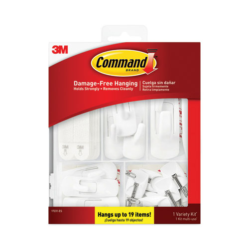 Image of Command™ General Purpose Hooks, Variety Pack, Assorted Sizes, Plastic, White, 0.5, 1, 3, 5, 16 Lb Capacities, 54 Pieces/Pack