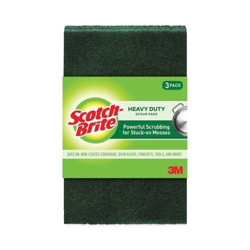 Image of Scotch-Brite® Heavy-Duty Scour Pad, 3.8 X 6, Green, 10/Carton