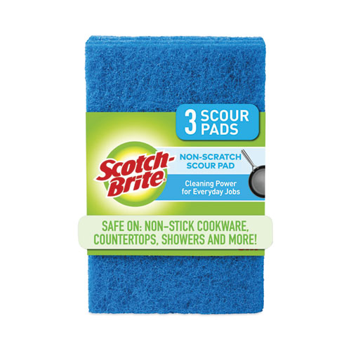 Non-Scratch Scour Pads, Size 3 x 6, Blue, 10/Carton