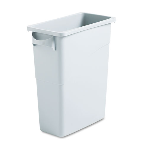 Image of Rubbermaid® Commercial Slim Jim Waste Container With Handles, 15.9 Gal, Plastic, Light Gray