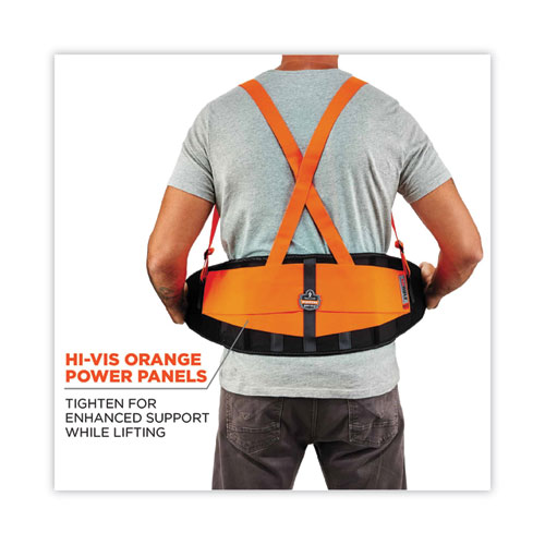 Image of Ergodyne® Proflex 100Hv Economy Hi-Vis Spandex Back Support Brace, X-Small, 20" To 25" Waist, Black/Orange, Ships In 1-3 Business Days