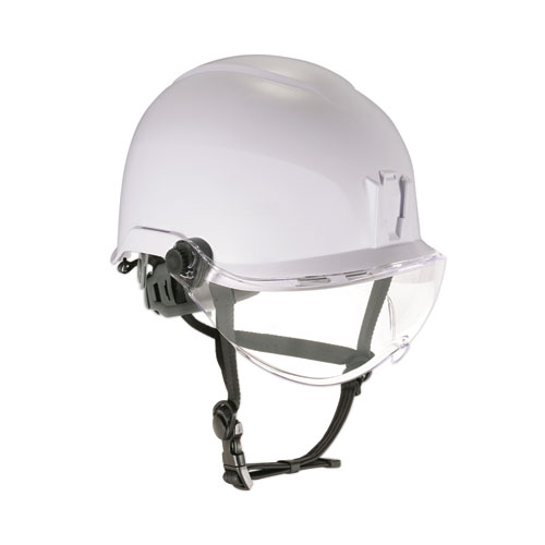 ergodyne® Skullerz 8974V Class E Safety Helmet w/8991 Visor Kit, Smoke Lens, 6-Pt Ratchet Suspension, White, Ships in 1-3 Business Days