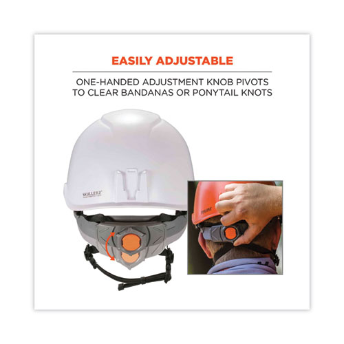 Image of Ergodyne® Skullerz 8974Led Class E Safety Helmet W/8981 Universal Led Headlamp, 6-Pt Ratchet Susp, White, Ships In 1-3 Business Days