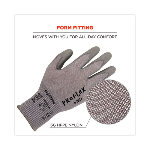 ProFlex 7024 ANSI A2 PU Coated CR Gloves, Gray, Medium, Pair, Ships in 1-3 Business Days