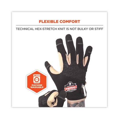 Image of Ergodyne® Proflex 710Ltr Heavy-Duty Leather-Reinforced Gloves, Black, Small, Pair, Ships In 1-3 Business Days