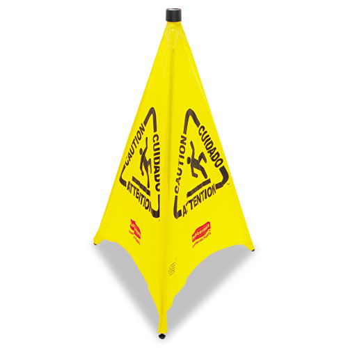 Rubbermaid® Commercial Multilingual Pop-Up Safety Cone, 3-Sided, Fabric, 21 x 21 x 20, Yellow