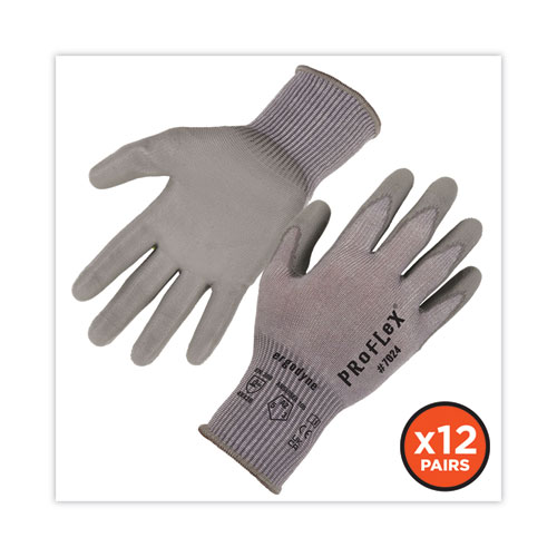 Image of Ergodyne® Proflex 7024 Ansi A2 Pu Coated Cr Gloves, Gray, Small, 12 Pairs/Pack, Ships In 1-3 Business Days