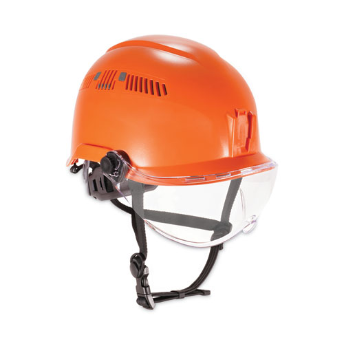 Ergodyne® Skullerz 8975V Class C Safety Helmet W/8991 Visor Kit, Clear Lens, 6-Pt Ratchet Suspension, Orange,Ships In 1-3 Business Days