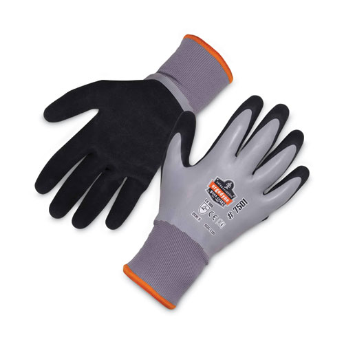 Ergodyne® Proflex 7501 Coated Waterproof Winter Gloves, Gray, Large, Pair, Ships In 1-3 Business Days