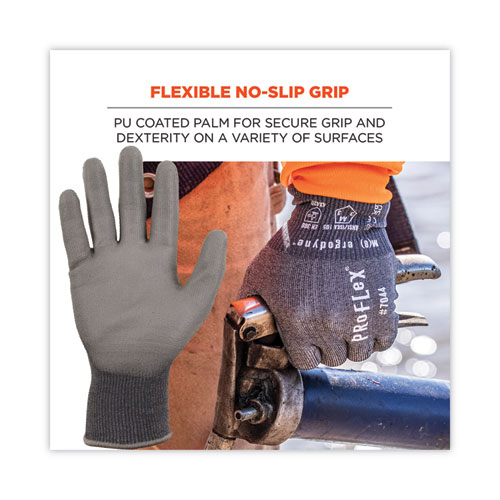 Image of Ergodyne® Proflex 7044 Ansi A4 Pu Coated Cr Gloves, Gray, Large, Pair, Ships In 1-3 Business Days