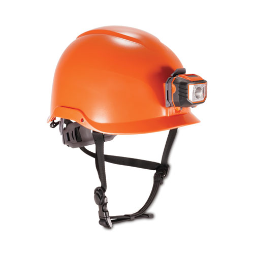 Skullerz 8974LED Class E Safety Helmet w/8981 Universal LED Headlamp, 6-Pt Ratchet Susp, Orange, Ships in 1-3 Business Days
