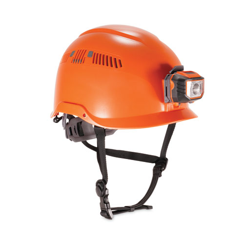 Ergodyne® Skullerz 8975Led Class C Safety Helmet W/8981 Universal Led Headlamp, 6-Pt Ratchet Susp, Orange, Ships In 1-3 Business Days