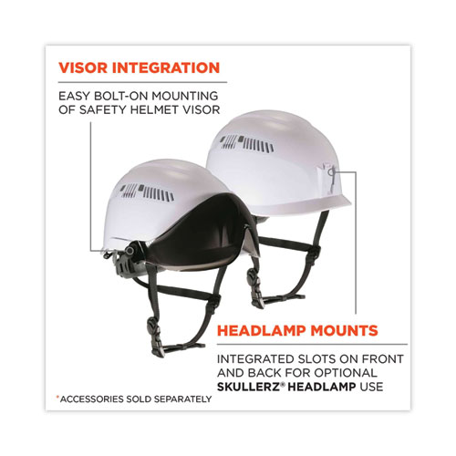 Skullerz 8975V Class C Safety Helmet w/8991 Visor Kit, Smoke Lens, 6-Pt Ratchet Suspension, White, Ships in 1-3 Business Days
