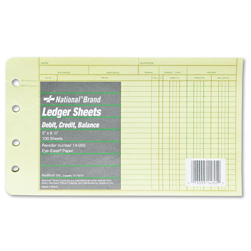National® Four-Ring Binder Refill Sheets, 5 X 8.5, Green, 100/Pack