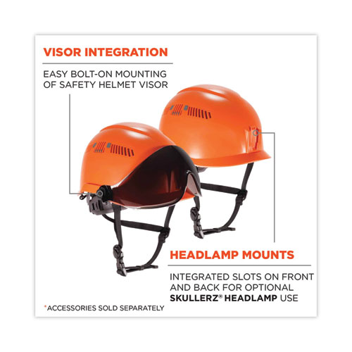 Skullerz 8975V Class C Safety Helmet w/8991 Visor Kit, Smoke Lens, 6-Pt Ratchet Suspension, Orange,Ships in 1-3 Business Days