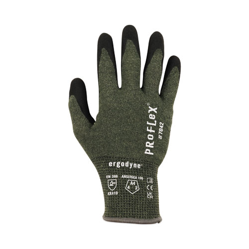 Image of Ergodyne® Proflex 7042 Ansi A4 Nitrile-Coated Cr Gloves, Green, 2X-Large, Pair, Ships In 1-3 Business Days