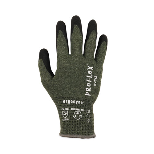 Image of Ergodyne® Proflex 7042 Ansi A4 Nitrile-Coated Cr Gloves, Green, Large, Pair, Ships In 1-3 Business Days
