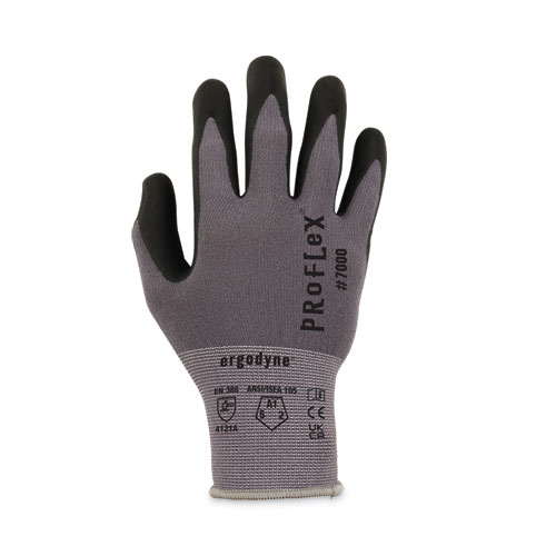 Image of Ergodyne® Proflex 7000 Nitrile-Coated Gloves Microfoam Palm, Gray, Small, 12 Pairs/Pack, Ships In 1-3 Business Days