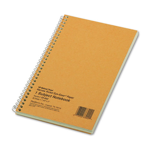 Single-Subject Wirebound Notebooks, 1 Subject, Narrow Rule, Brown Cover, 7.75 x 5, 80 Eye-Ease Green Sheets