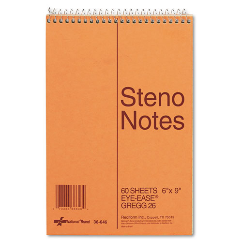 Standard Spiral Steno Pad, Gregg Rule, Brown Cover, 60 Eye-Ease Green 6 x 9 Sheets
