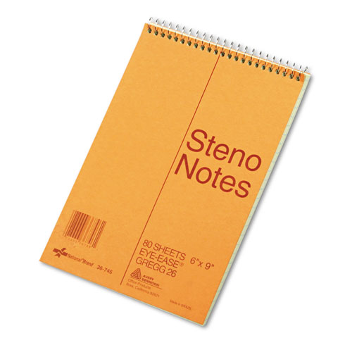 Standard Spiral Steno Pad, Gregg Rule, Brown Cover, 80 Eye-Ease Green 6 x 9 Sheets
