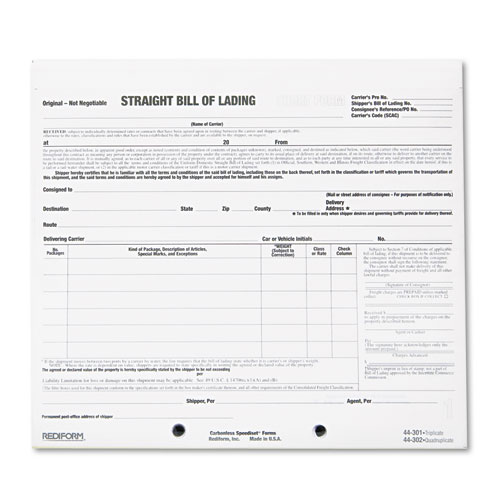 Bill of Lading Short Form, Three-Part Carbonless, 7 x 8.5, 1/Page, 250 Forms