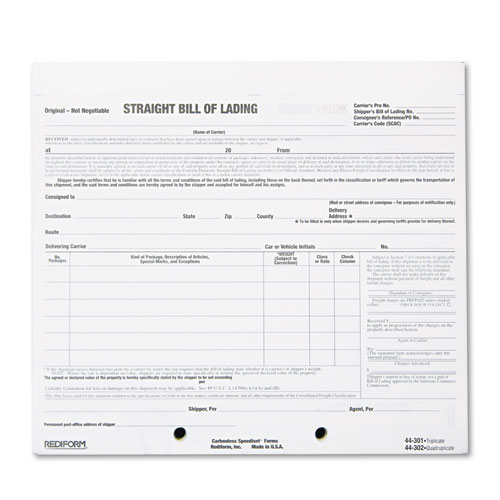 Bill Of Lading Short Form, 7 X 8 1/2, Four-Part Carbonless, 250 Forms