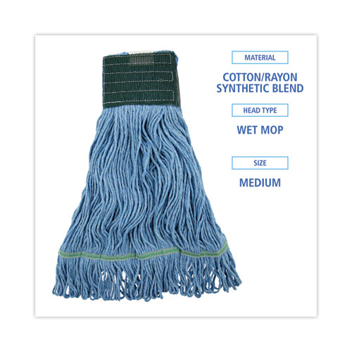 Looped End Mop Kit, Medium Blue Cotton/Rayon/Synthetic Head, 60" Yellow Metal/Polypropylene Handle