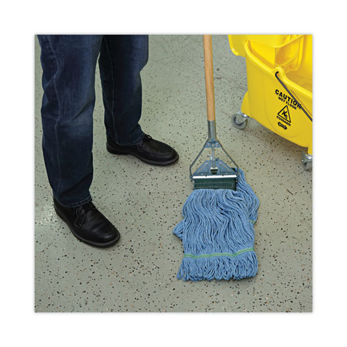 Image of Boardwalk® Looped End Mop Kit, Medium Blue Cotton/Rayon/Synthetic Head, 60" Yellow Metal/Polypropylene Handle