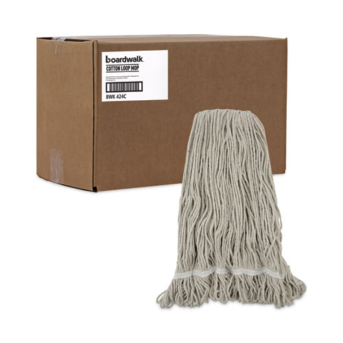 Image of Boardwalk® Pro Loop Web/Tailband Wet Mop Head, Cotton, 24Oz, White, 12/Carton