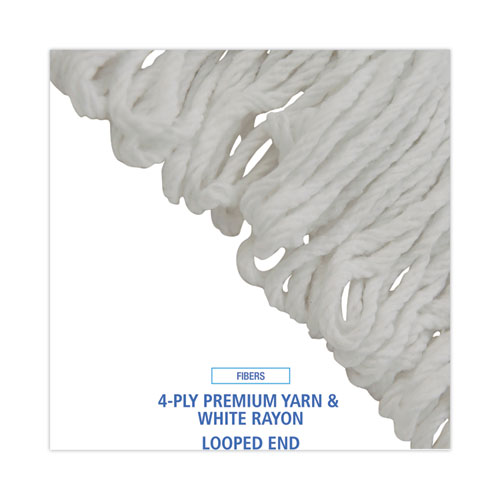 Image of Boardwalk® Pro Loop Web/Tailband Wet Mop Head, Rayon, #24 Size, White, 12/Carton