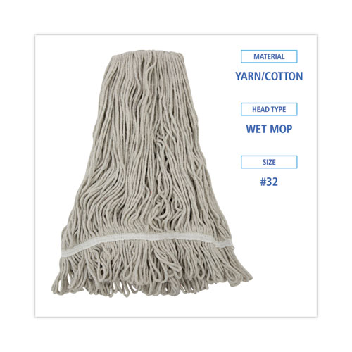 Image of Boardwalk® Mop Head, Loop Web/Tailband, Value Standard, Cotton, No. 32, White, 12/Carton