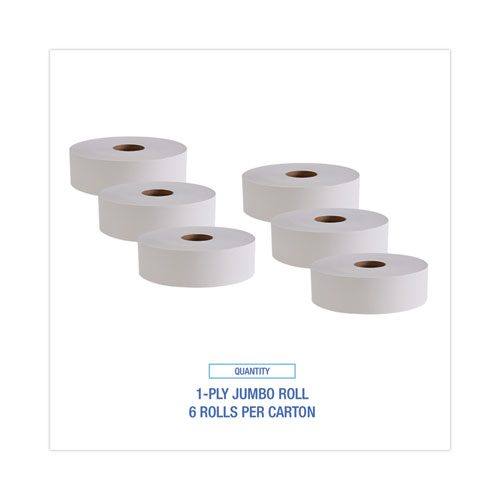 Image of Boardwalk® Jrt Bath Tissue, Jumbo, Septic Safe, 1-Ply, White, 3.5" X 4,000 Ft, 6/Carton
