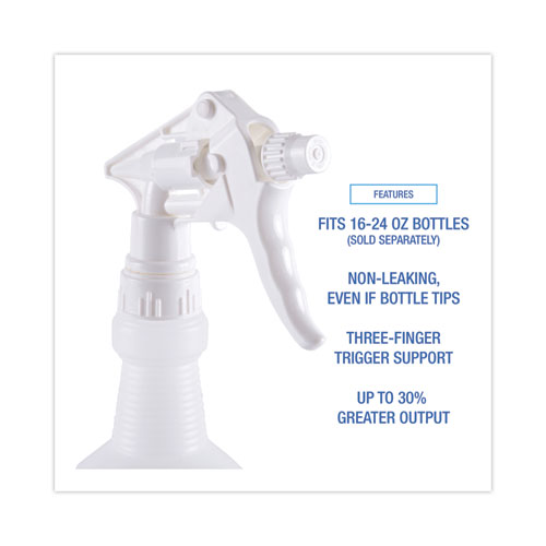 Image of Boardwalk® Trigger Sprayer 250, 8" Tube, Fits 16-24 Oz Bottles, White, 24/Carton
