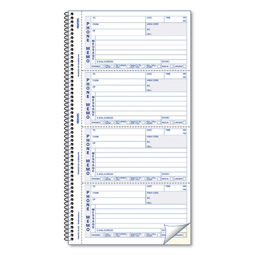 Telephone Message Book, Two-Part Carbonless, 5 x 2.75, 4/Page, 400 Forms