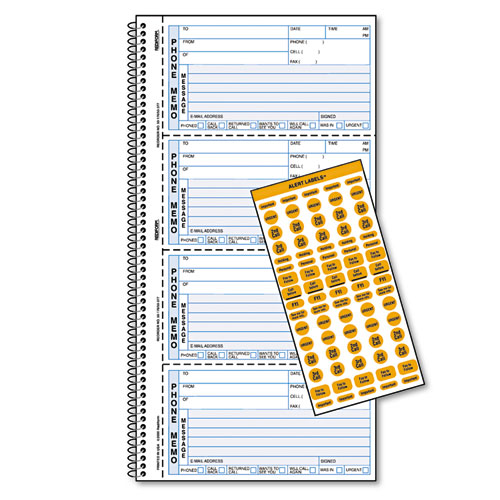 Wirebound Message Book, 5 x 2 3/4, Two-Part Carbonless, 400 Forms, 120 Labels | by Plexsupply