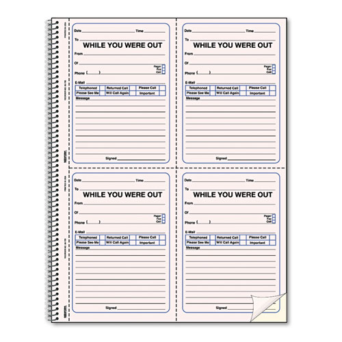 Wirebound Message Book, 4 X 5 1/2, Two-Part, 200 Forms, 120 Alert Labels
