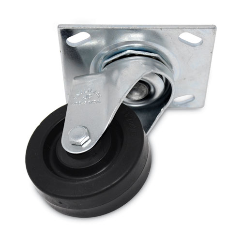 Rubbermaid® Commercial Replacement Plate Casters, Rigid Mount Plate, 3.5" Rubber Wheel, Black ; Non-Stock Item - Extended Delivery Time